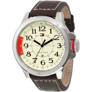 Tommy Hilfiger Mens Watch Tachymeter white face, leather band pro series